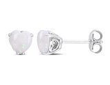 1.00 Carat (ctw) Opal Solitaire Stud Heart Earrings in Sterling Silver